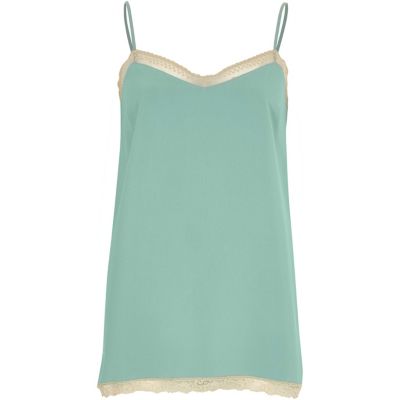 Mint green lace detail cami top